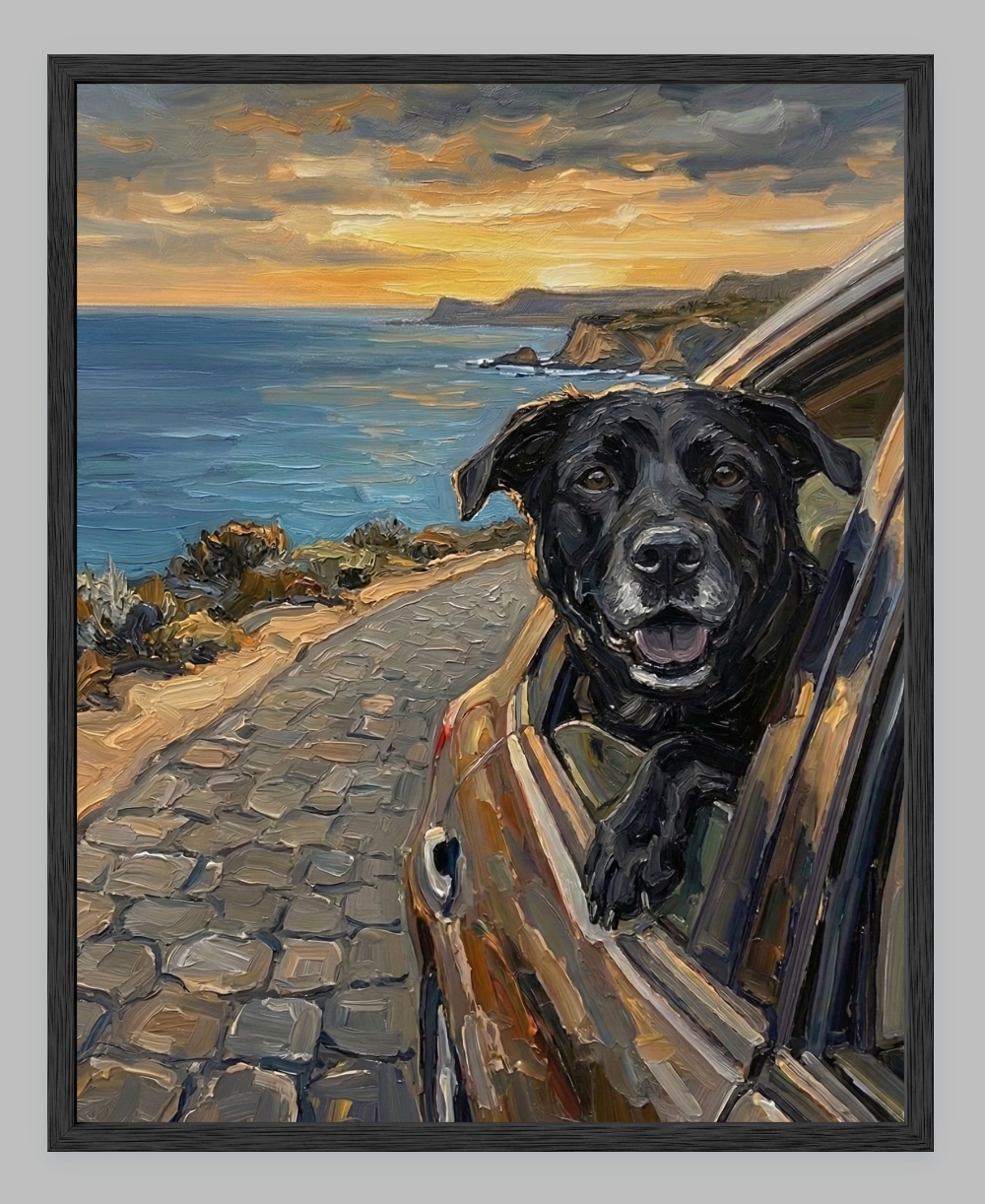 Wind in My Fur: The Ultimate Road Trip Custom Pet Portrait