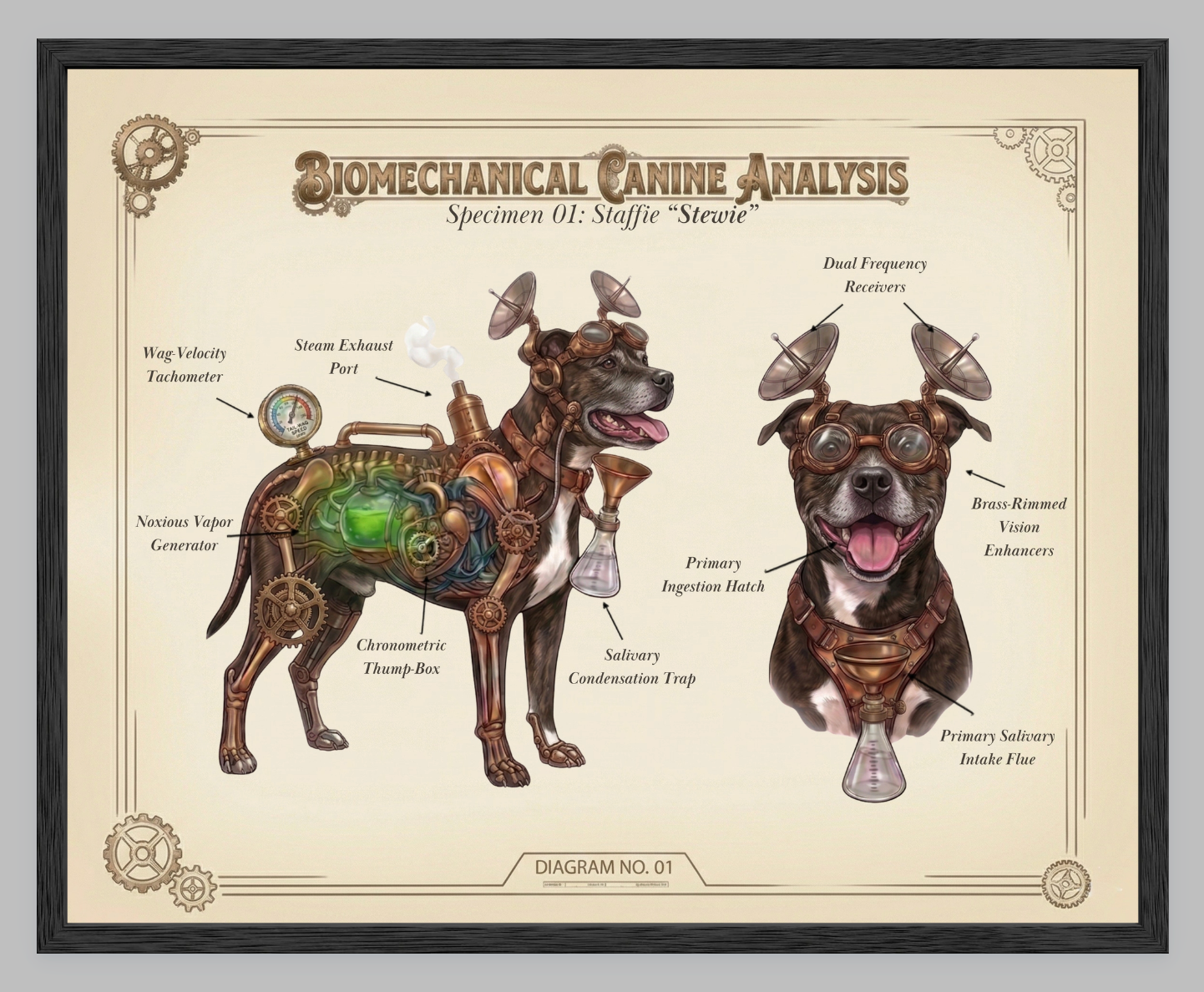 The Biomechanical Canine: Steampunk Anatomical Art