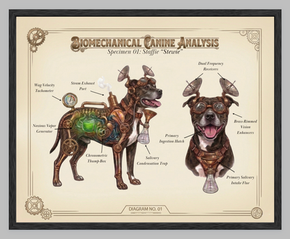 The Biomechanical Canine: Steampunk Anatomical Art