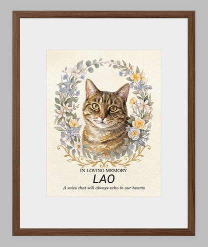 Custom Watercolour Pet Memorial Portrait – "In Loving Memory" Floral Wreath Framed Art