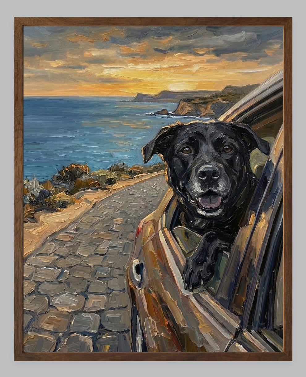 Wind in My Fur: The Ultimate Road Trip Custom Pet Portrait
