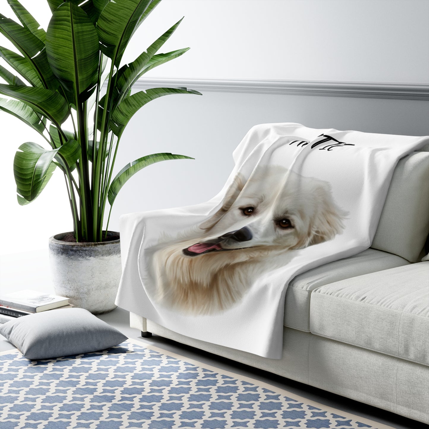 Personalized Sherpa Fleece Blanket with Pet Portrait