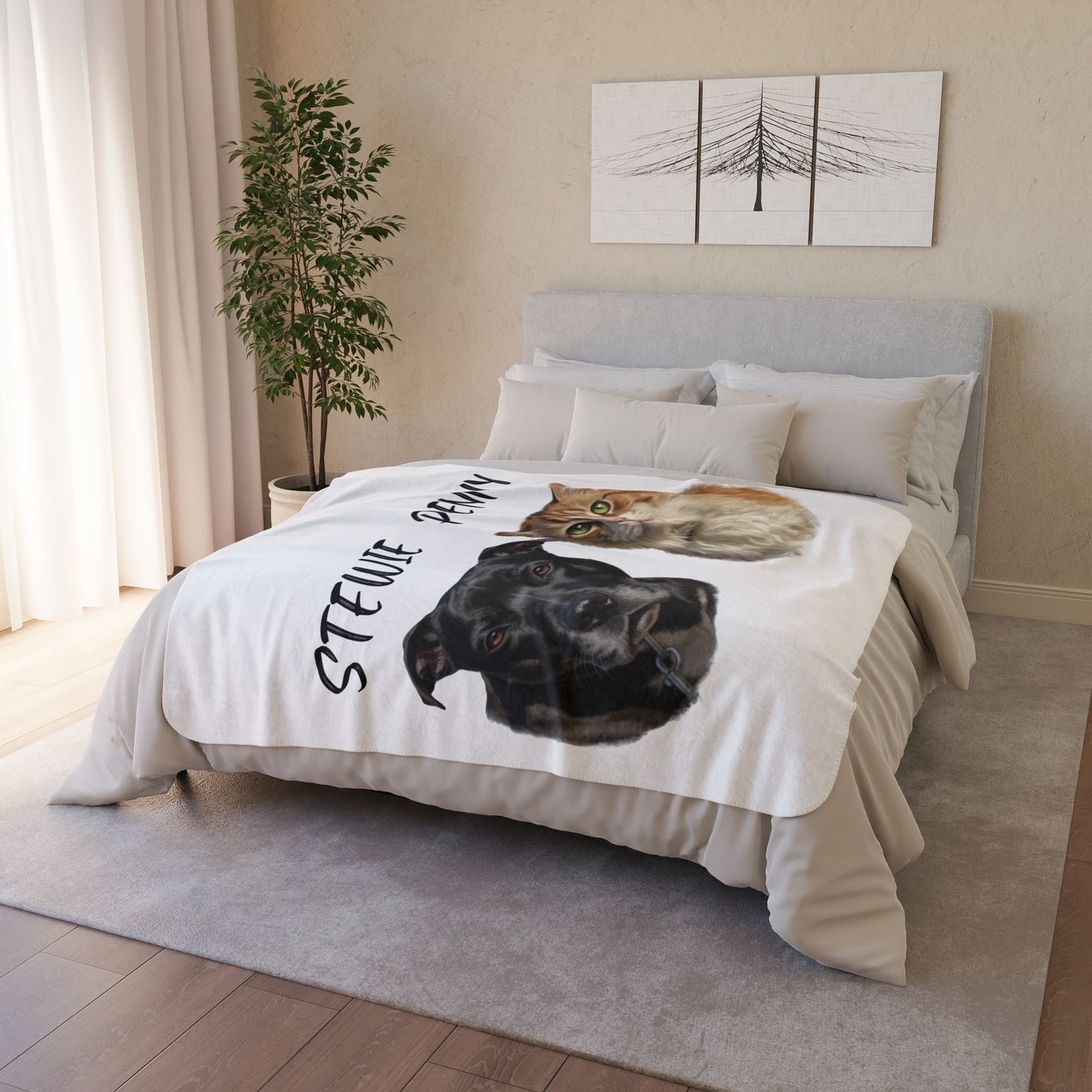 Personalized Sherpa Fleece Blanket with Pet Portrait