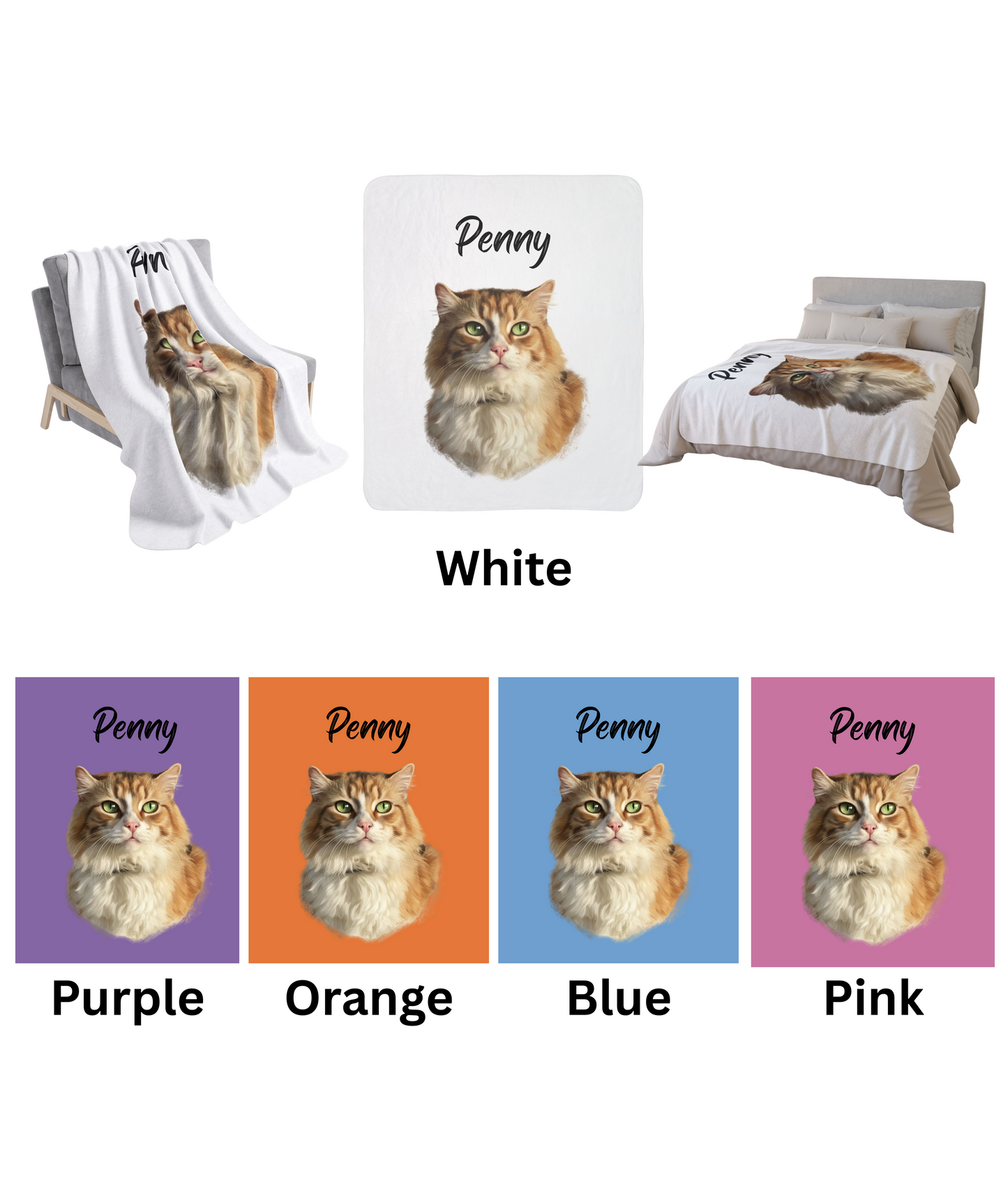 Personalized Sherpa Fleece Blanket with Pet Portrait