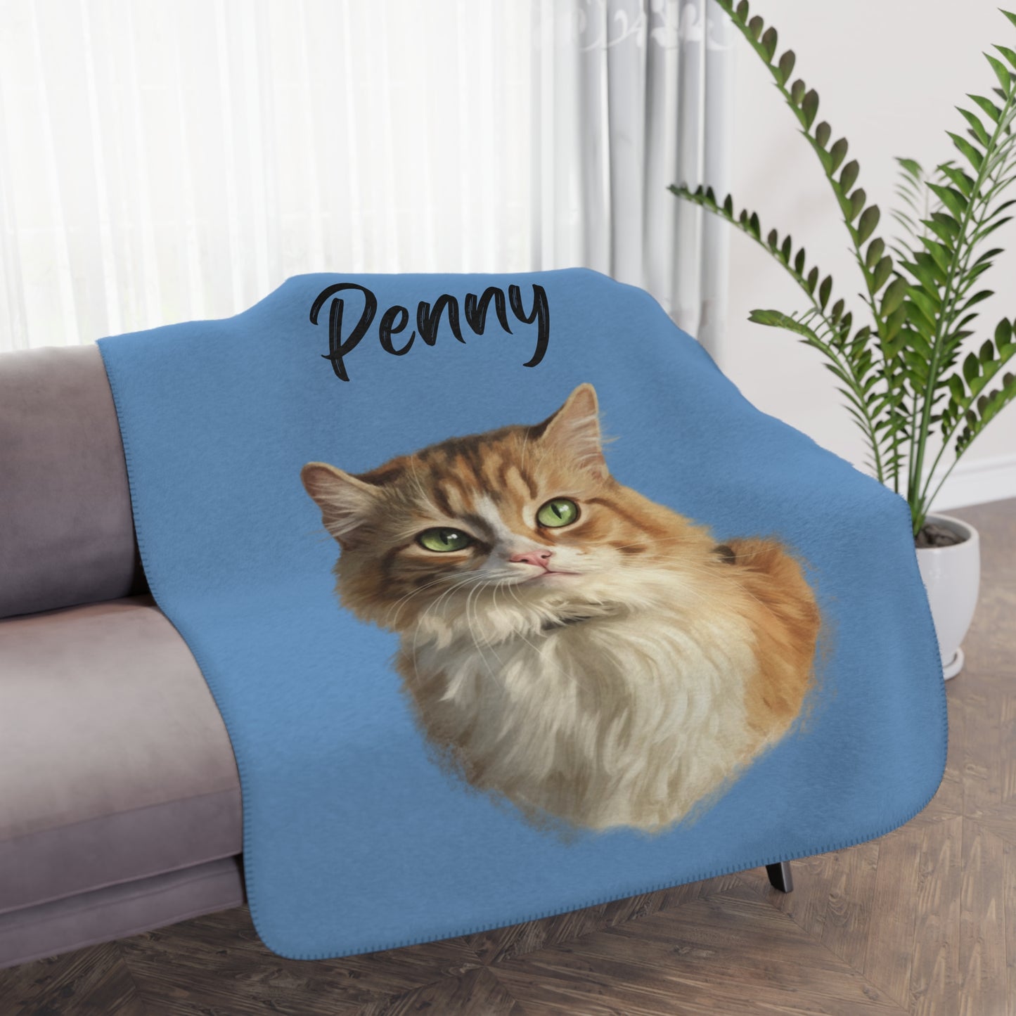 Personalized Sherpa Fleece Blanket with Pet Portrait