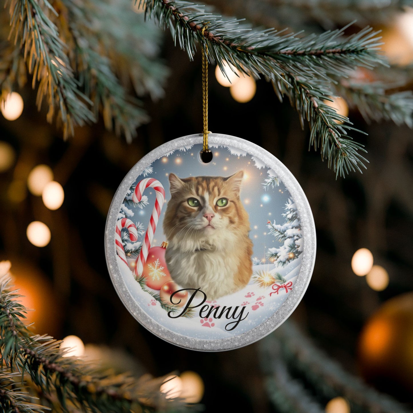 Personalized Pet Christmas Ornament – Festive Paw Print Holiday Keepsake