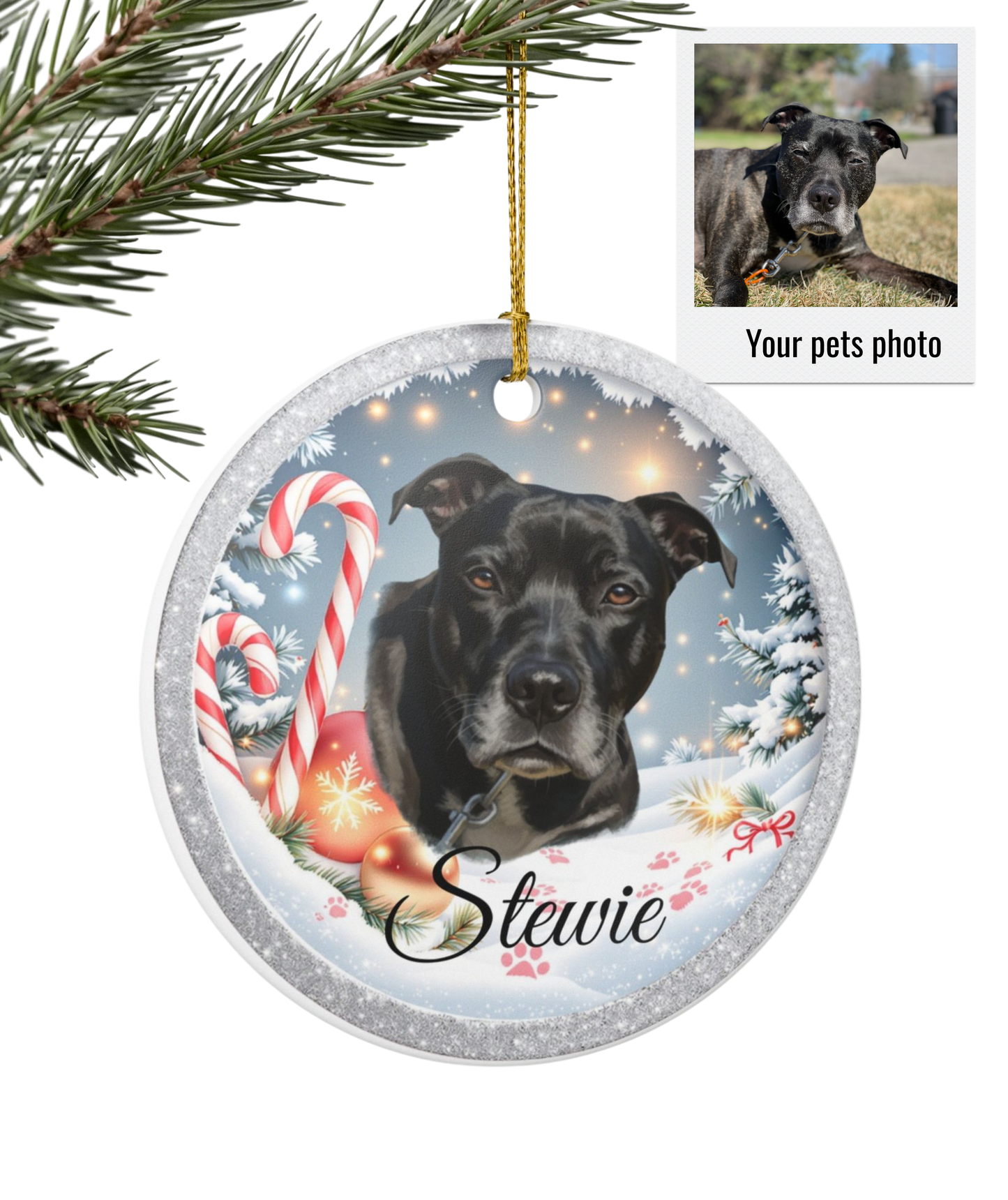 Personalized Pet Christmas Ornament – Festive Paw Print Holiday Keepsake