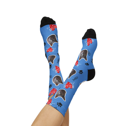 Best Cat Mom On Duty- Custom CAT Face Socks