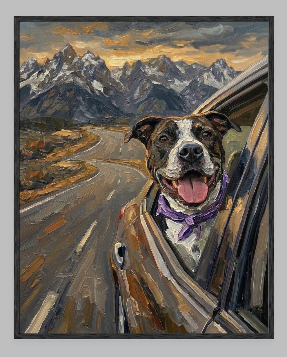 Wind in My Fur: The Ultimate Road Trip Custom Pet Portrait