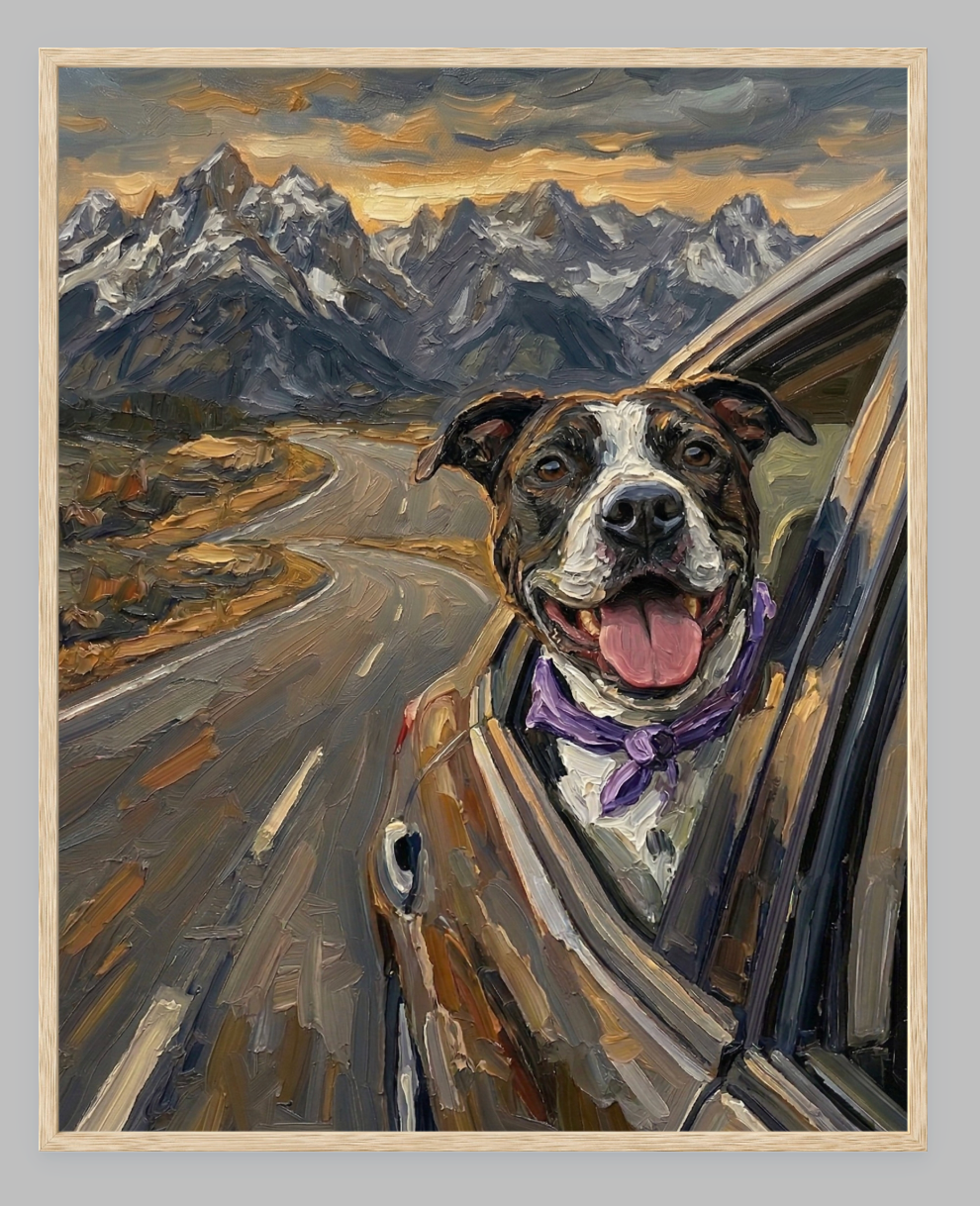 Wind in My Fur: The Ultimate Road Trip Custom Pet Portrait