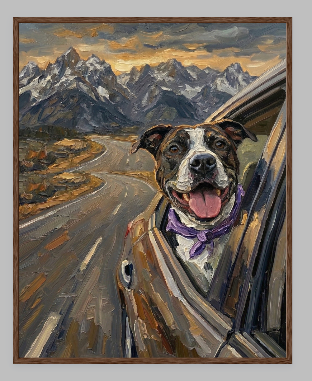 Wind in My Fur: The Ultimate Road Trip Custom Pet Portrait