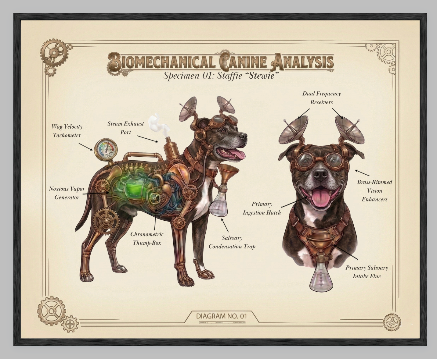 The Biomechanical Canine: Steampunk Anatomical Art