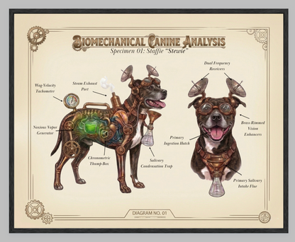 The Biomechanical Canine: Steampunk Anatomical Art