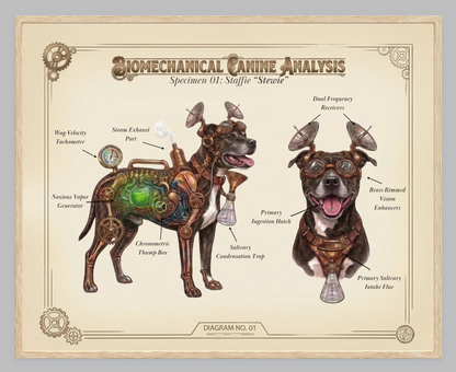 The Biomechanical Canine: Steampunk Anatomical Art