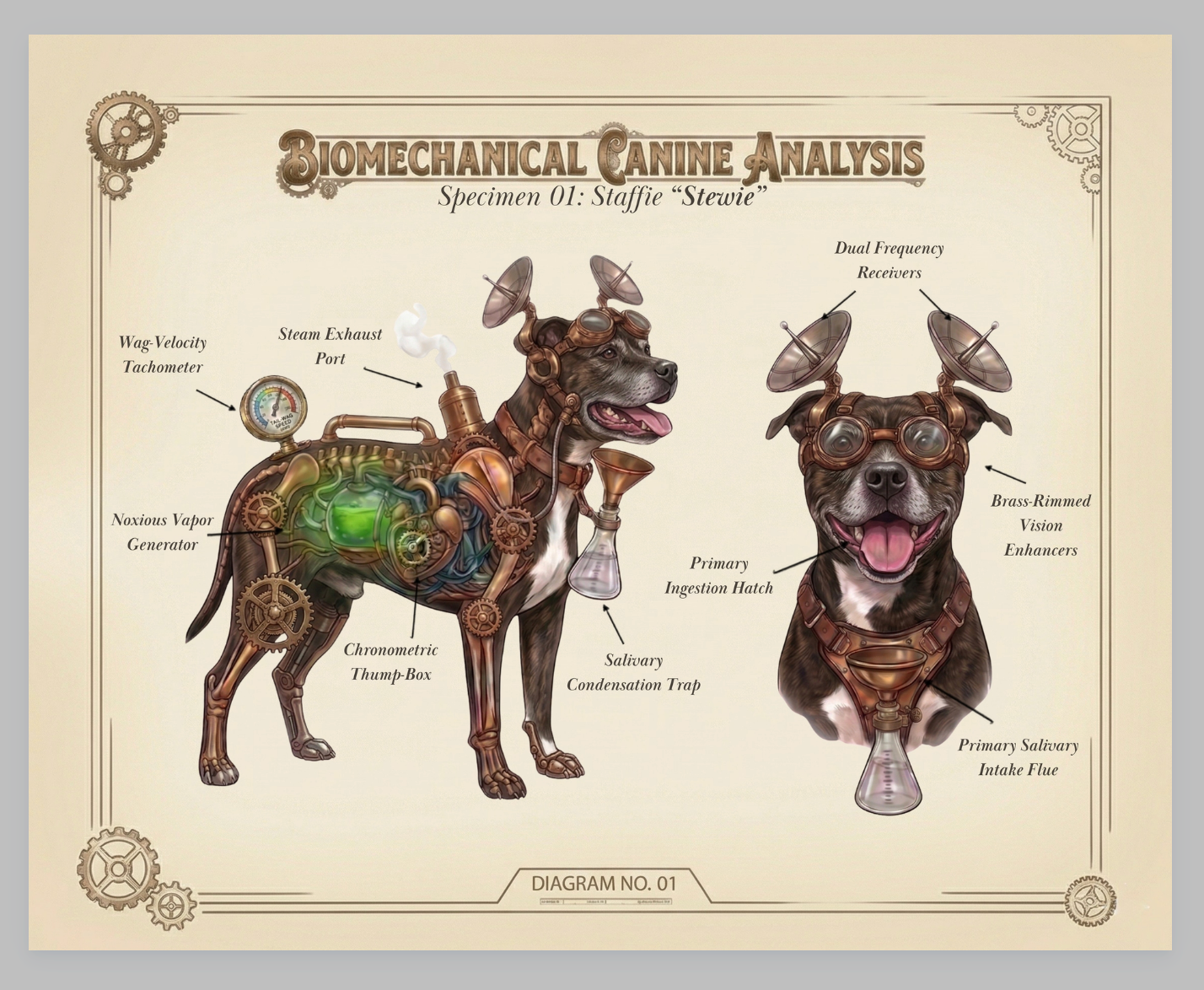 The Biomechanical Canine: Steampunk Anatomical Art