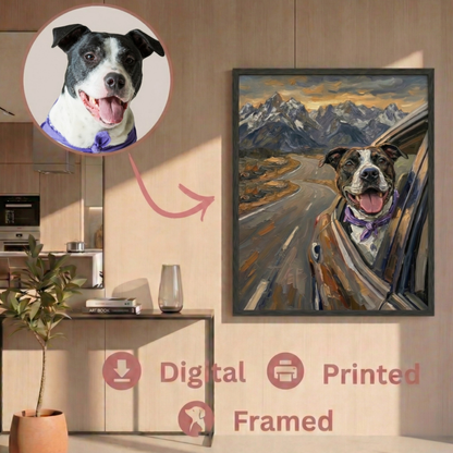Wind in My Fur: The Ultimate Road Trip Custom Pet Portrait