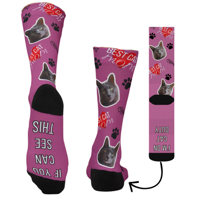 Best Cat Mom On Duty- Custom CAT Face Socks