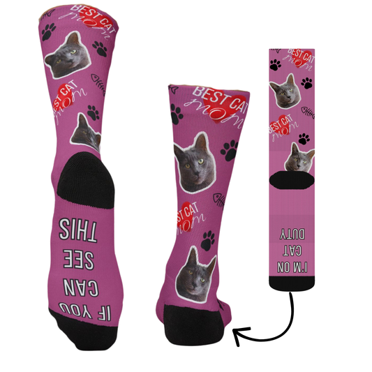 Best Cat Mom On Duty- Custom CAT Face Socks