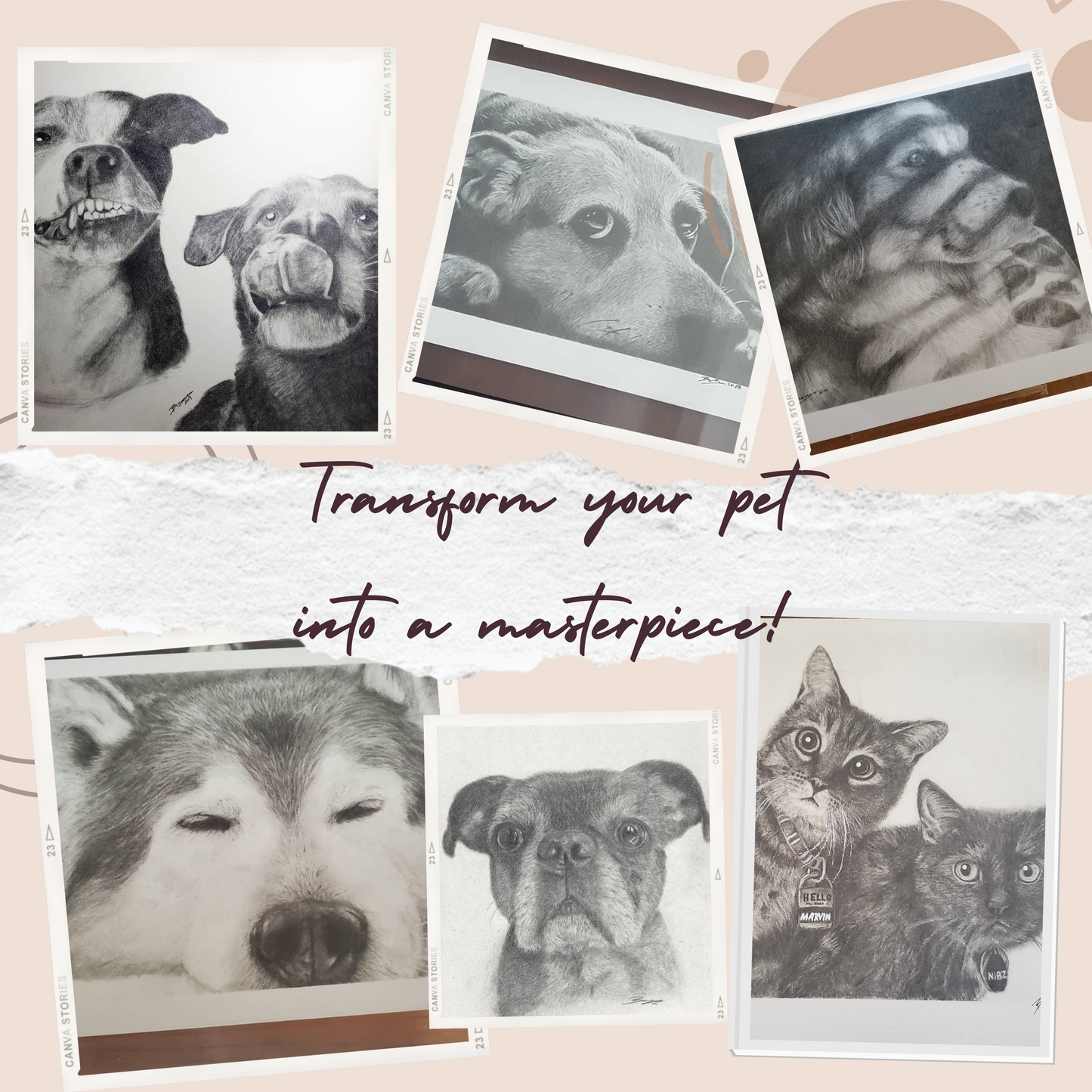 Hand Drawn Pet Portraits 9x12"