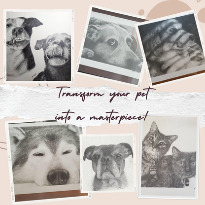 Hand Drawn Pet Portraits 9x12"